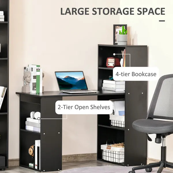 HOMCOM Modern 47" Computer Desk with Bookshelf Black Office Desk Compact Crafting Table
