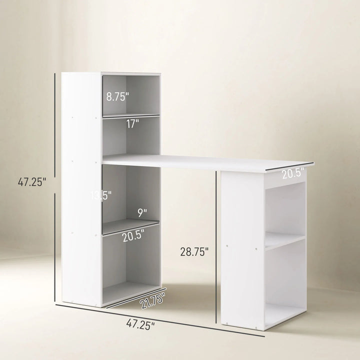 HOMCOM Modern Small Computer Desk with 6-Tier Storage Shelves Combo, Multipurpose Industrial Wood Desk Workstation for Home Office, White