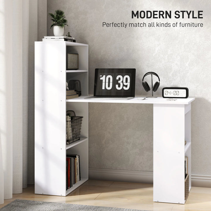 HOMCOM Modern Small Computer Desk with 6-Tier Storage Shelves Combo, Multipurpose Industrial Wood Desk Workstation for Home Office, White