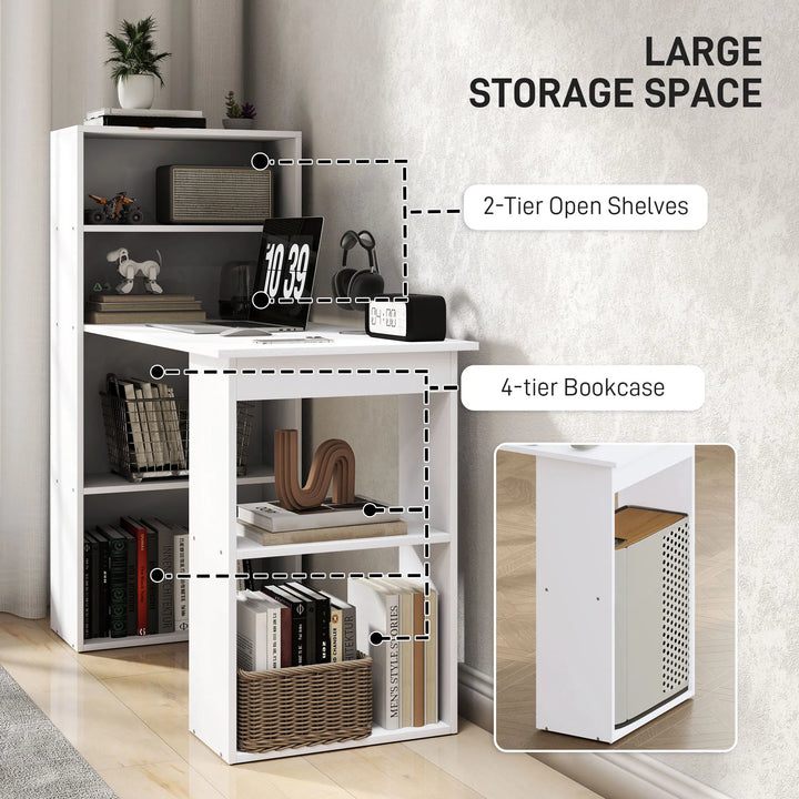 HOMCOM Modern Small Computer Desk with 6-Tier Storage Shelves Combo, Multipurpose Industrial Wood Desk Workstation for Home Office, White