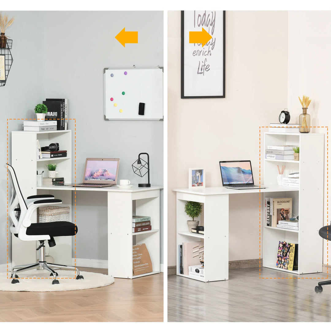 HOMCOM Modern Small Computer Desk with 6-Tier Storage Shelves Combo, Multipurpose Industrial Wood Desk Workstation for Home Office, White