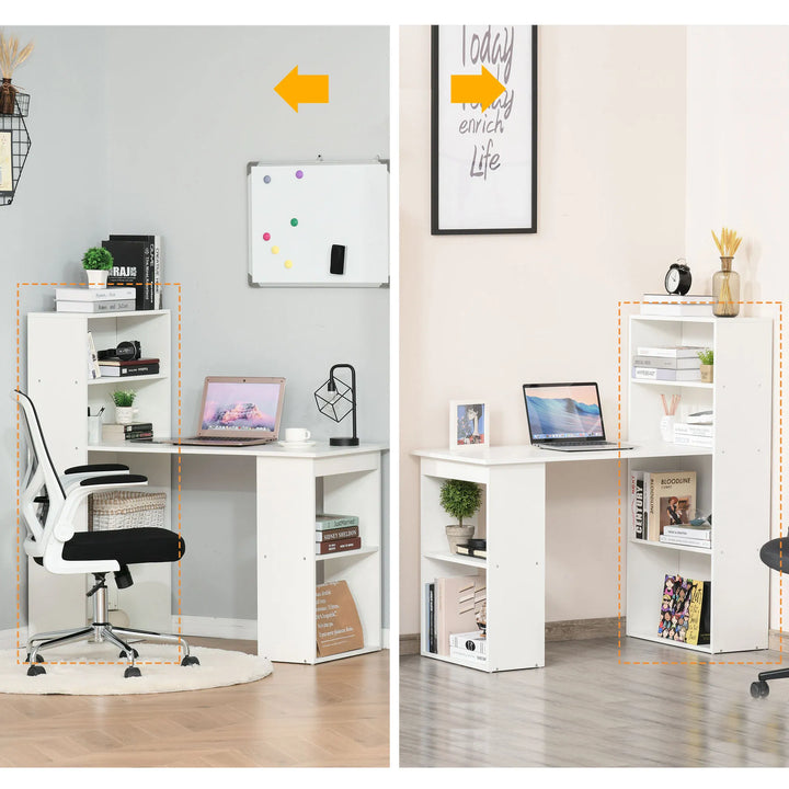 HOMCOM Modern Small Computer Desk with 6-Tier Storage Shelves Combo, Multipurpose Industrial Wood Desk Workstation for Home Office, White