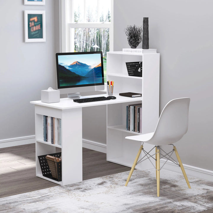 HOMCOM Modern Small Computer Desk with 6-Tier Storage Shelves Combo, Multipurpose Industrial Wood Desk Workstation for Home Office, White