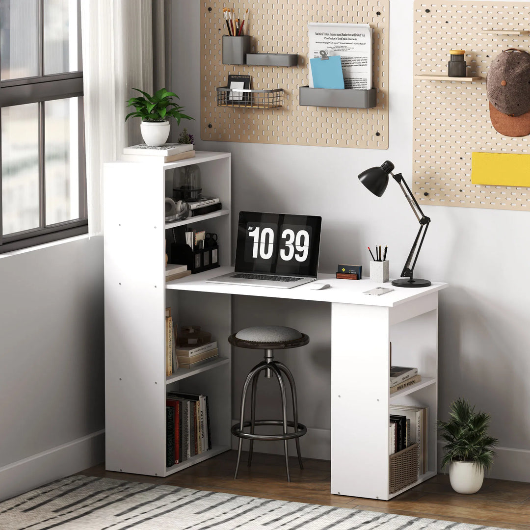 HOMCOM Modern Small Computer Desk with 6-Tier Storage Shelves Combo, Multipurpose Industrial Wood Desk Workstation for Home Office, White