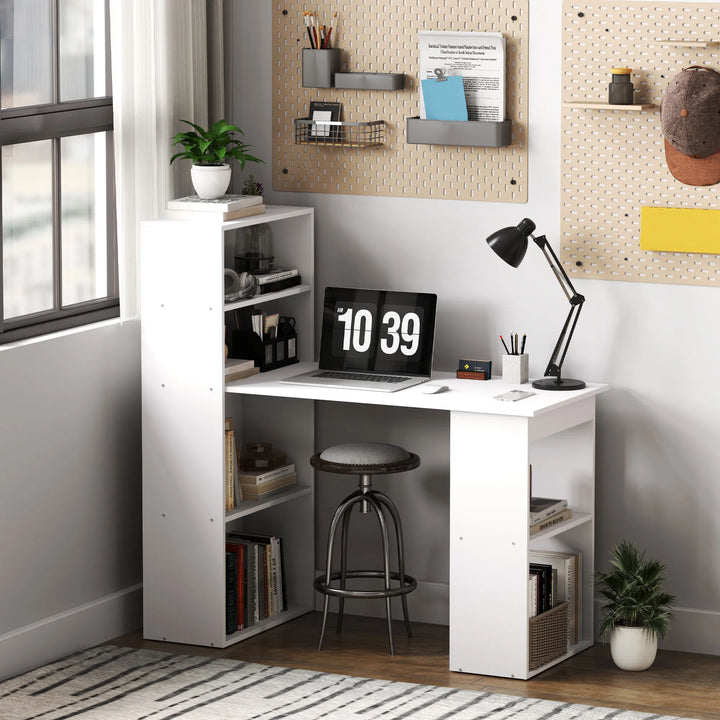 HOMCOM Modern Small Computer Desk with 6-Tier Storage Shelves Combo, Multipurpose Industrial Wood Desk Workstation for Home Office, White