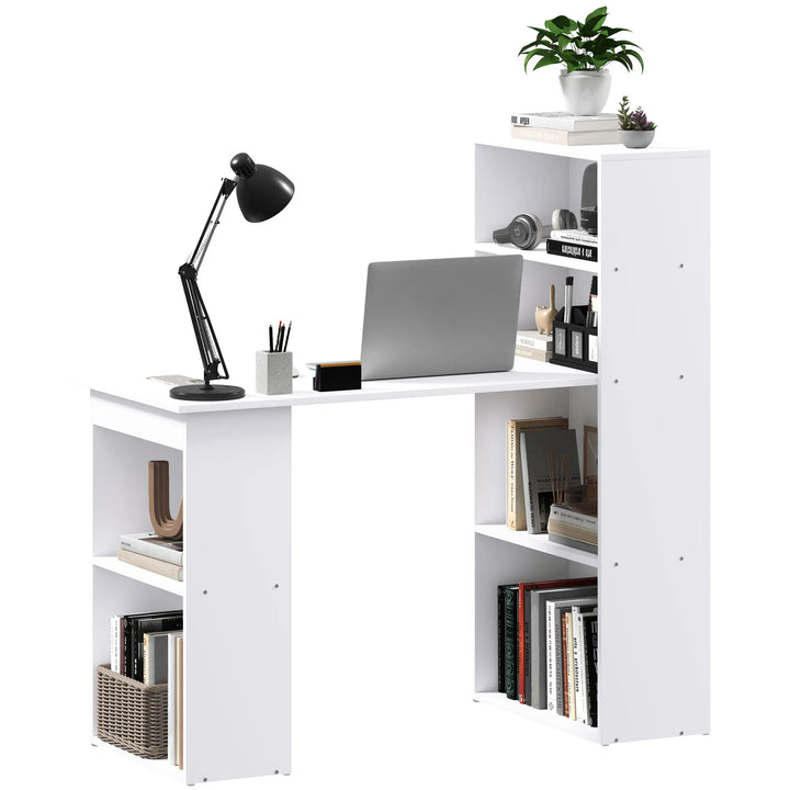 HOMCOM Modern Small Computer Desk with 6-Tier Storage Shelves Combo, Multipurpose Industrial Wood Desk Workstation for Home Office, White