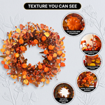 Three steps for shaping an artificial fall wreath: spread the branches, adjust the foliage and display