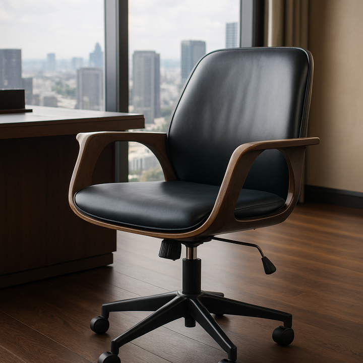 Black Contemporary Office Chair – Ergonomic Faux Leather with Adjustable Height | Modern Desk Chair | Trufairs