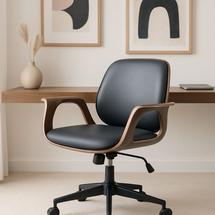 Black Contemporary Office Chair – Ergonomic Faux Leather with Adjustable Height | Modern Desk Chair | Trufairs