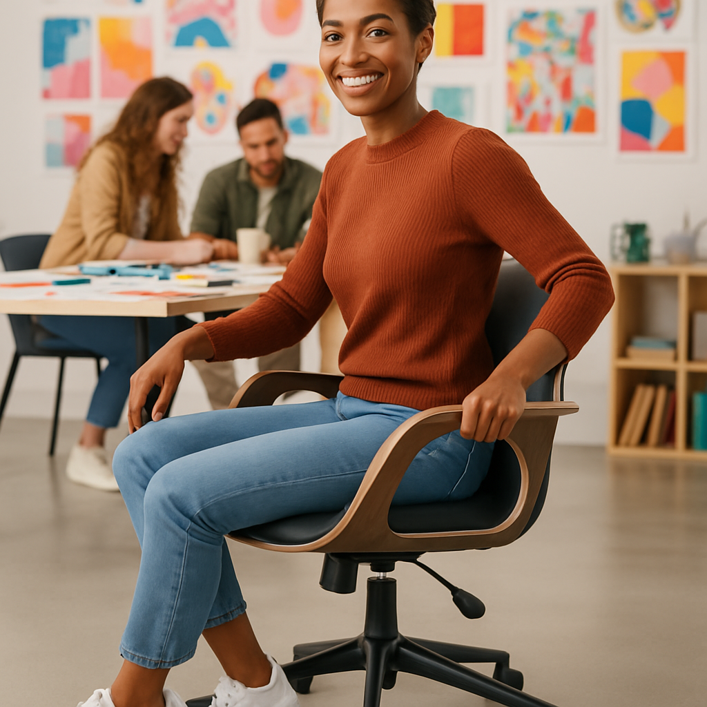 Black Contemporary Office Chair – Ergonomic Faux Leather with Adjustable Height | Modern Desk Chair | Trufairs