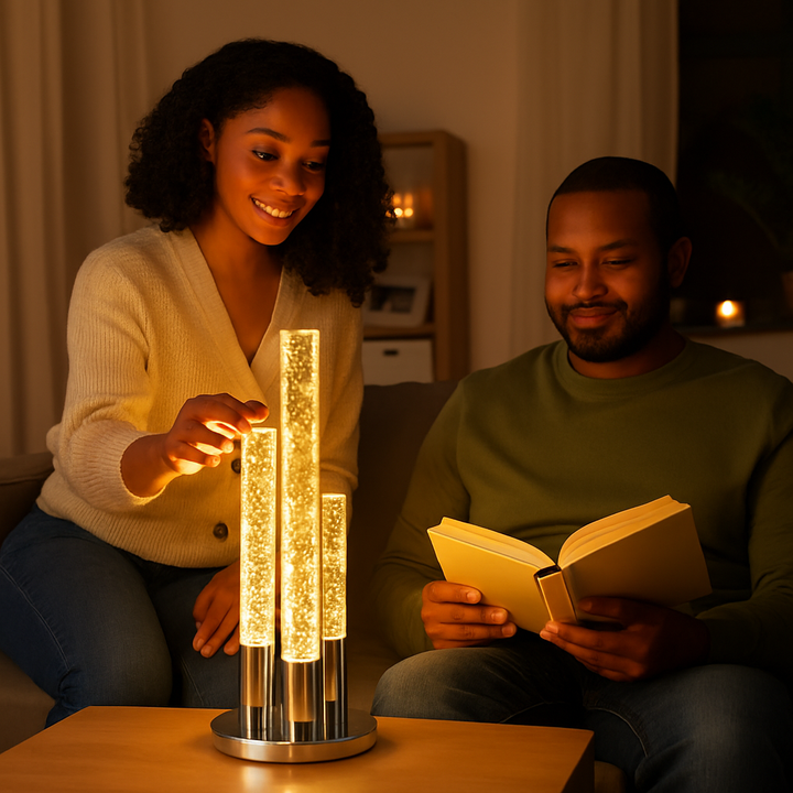Lumina Crystal Trio 3-Light Ambient Table Lamp in Chrome.