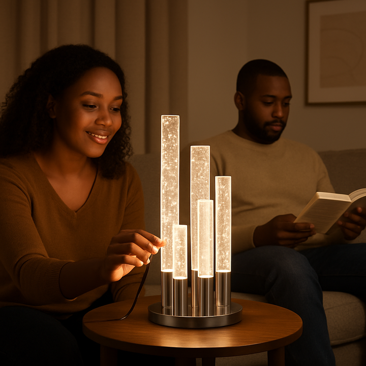 Lumina Crystal Tower 5-Light Dimmable Table Lamp in Chrome