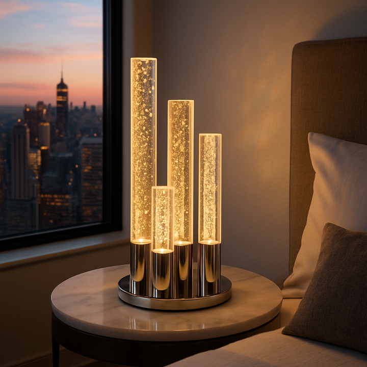 Lumina Crystal Tower 5-Light Dimmable Table Lamp in Chrome