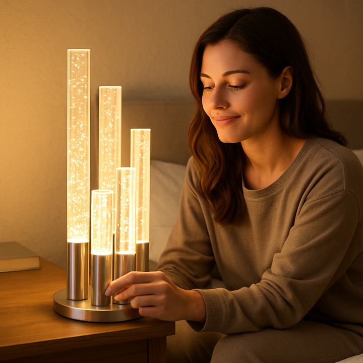 Lumina Crystal Tower 5-Light Dimmable Table Lamp in Chrome