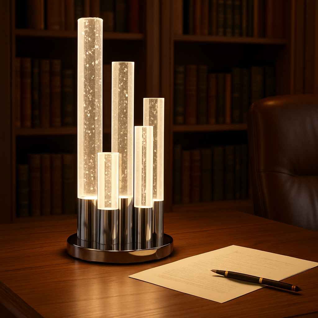 Lumina Crystal Tower 5-Light Dimmable Table Lamp in Chrome