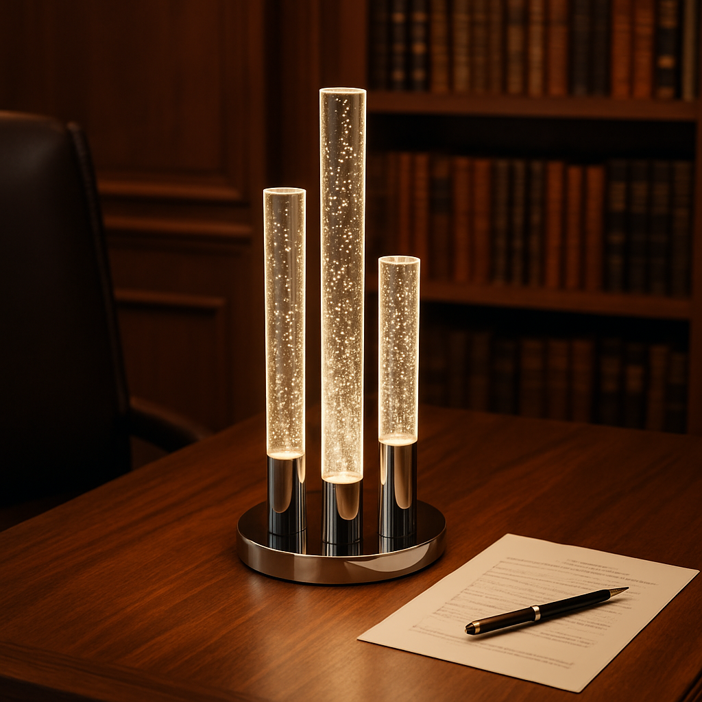 Lumina Crystal Trio 3-Light Ambient Table Lamp in Chrome.