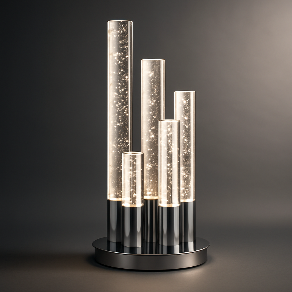 Lumina Crystal Tower 5-Light Dimmable Table Lamp in Chrome