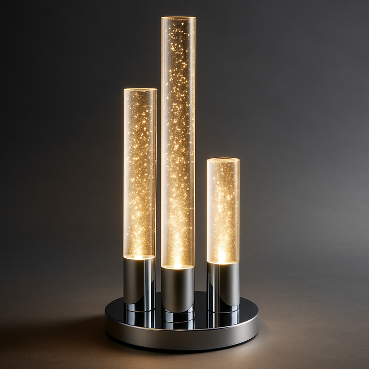 Lumina Crystal Trio 3-Light Ambient Table Lamp in Chrome.