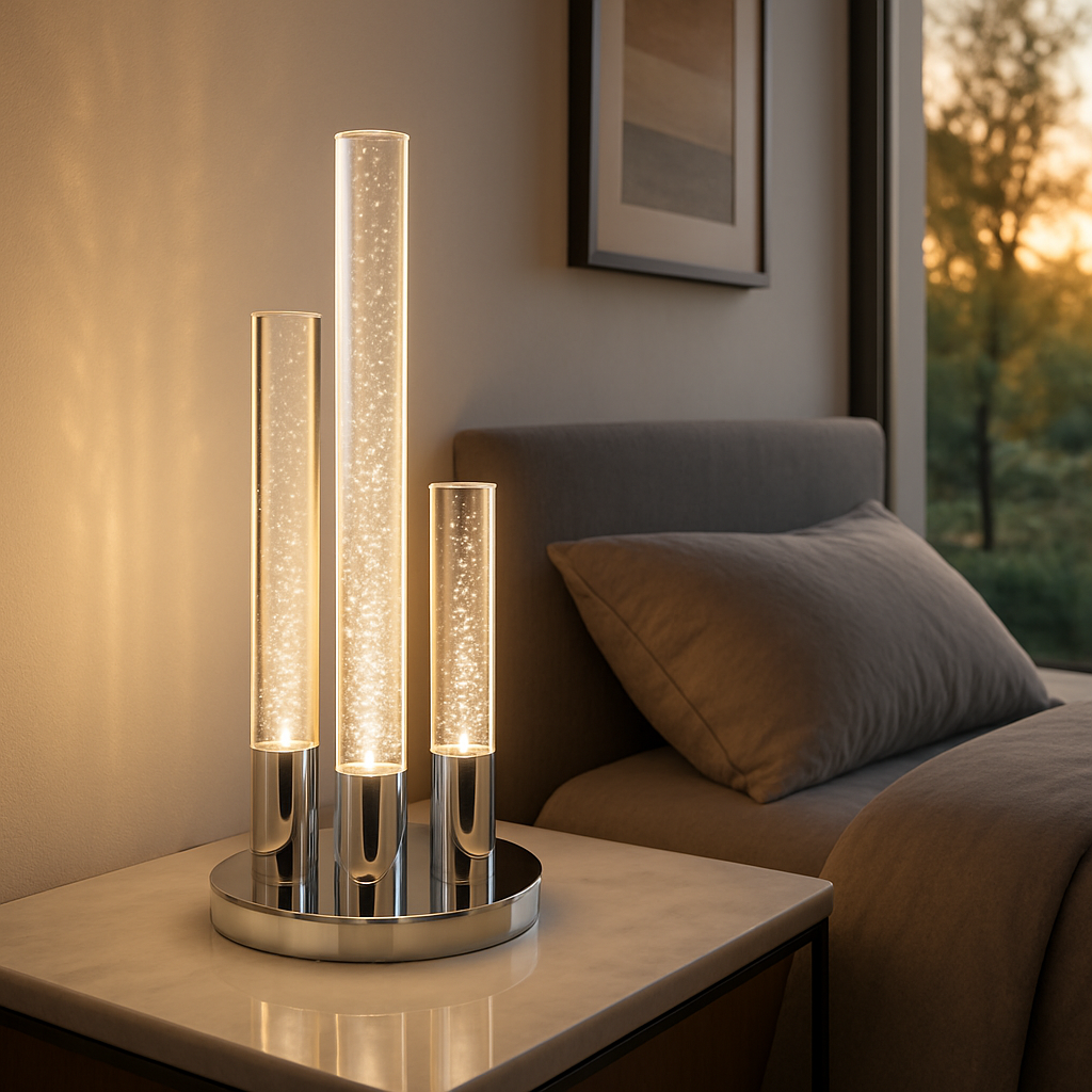 Lumina Crystal Trio 3-Light Ambient Table Lamp in Chrome.