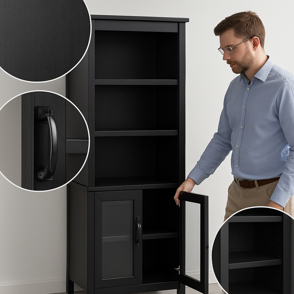 HOMCOM 71" Glass Door Hutch Cabinet – Adjustable Shelves Storage | Modern Home Organization | Trufairs