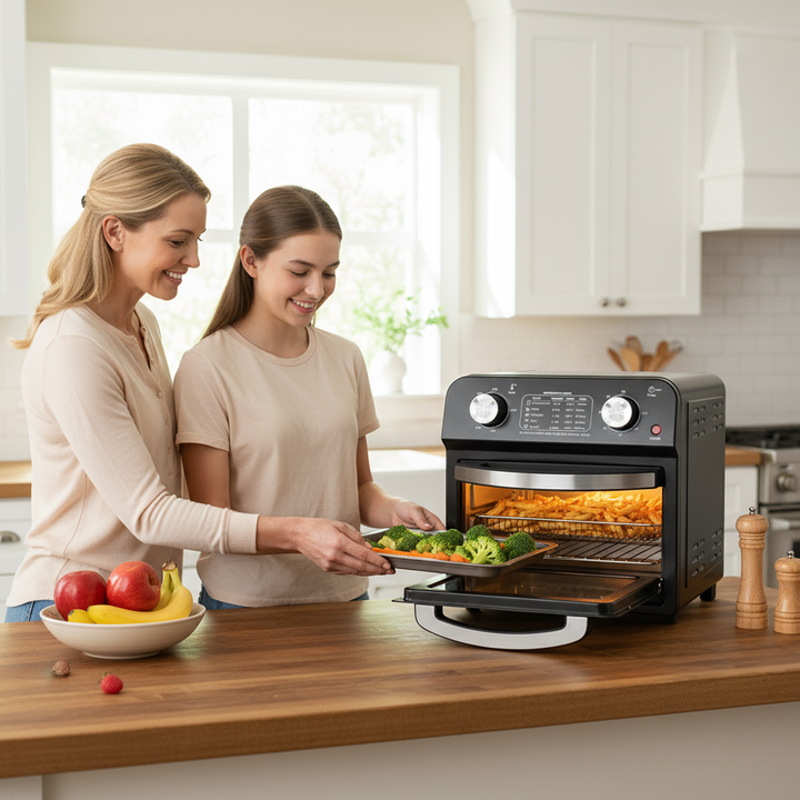Plum Chef Air Fryer, 13QT Multifunctional Convection Toaster Oven Air Fryer Combo, 360° Hot Air Circulation for Healthy Oil-Free Cooking, Adjustable Time & Temp Control, Stainless Steel Contertop Oven