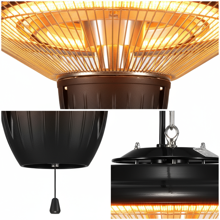 VEVOR Hanging Patio Heater, 1500W Outdoor/Indoor Electric Space Infrared Heater, IP34 Protection Ceiling Heater with 23.6 inch Pull Cord & 20 inch Adjustable Chain, for Porch,Patio,Dining Room,Studio