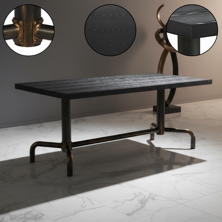 Neum Dining Table Black – High-Gloss Glass & Sculptural Metal | Designer Dining Table | Trufairs