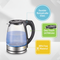 Electric Kettle with Stainless Steel Filter and Inner Lid, 1200W Wide Opening 1.7L Glass Tea Kettle & Hot Water Boiler Black