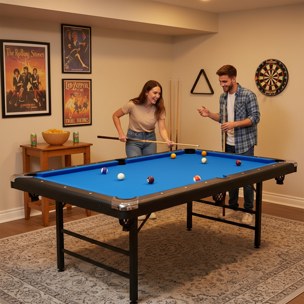 Billiards Table,Portable Pool Table, Includes Full Set of Balls, 2 Cue Sticks, Chalk, and Felt Brush,Folding Pool Table,Simple Assembly Needed,Family Movement