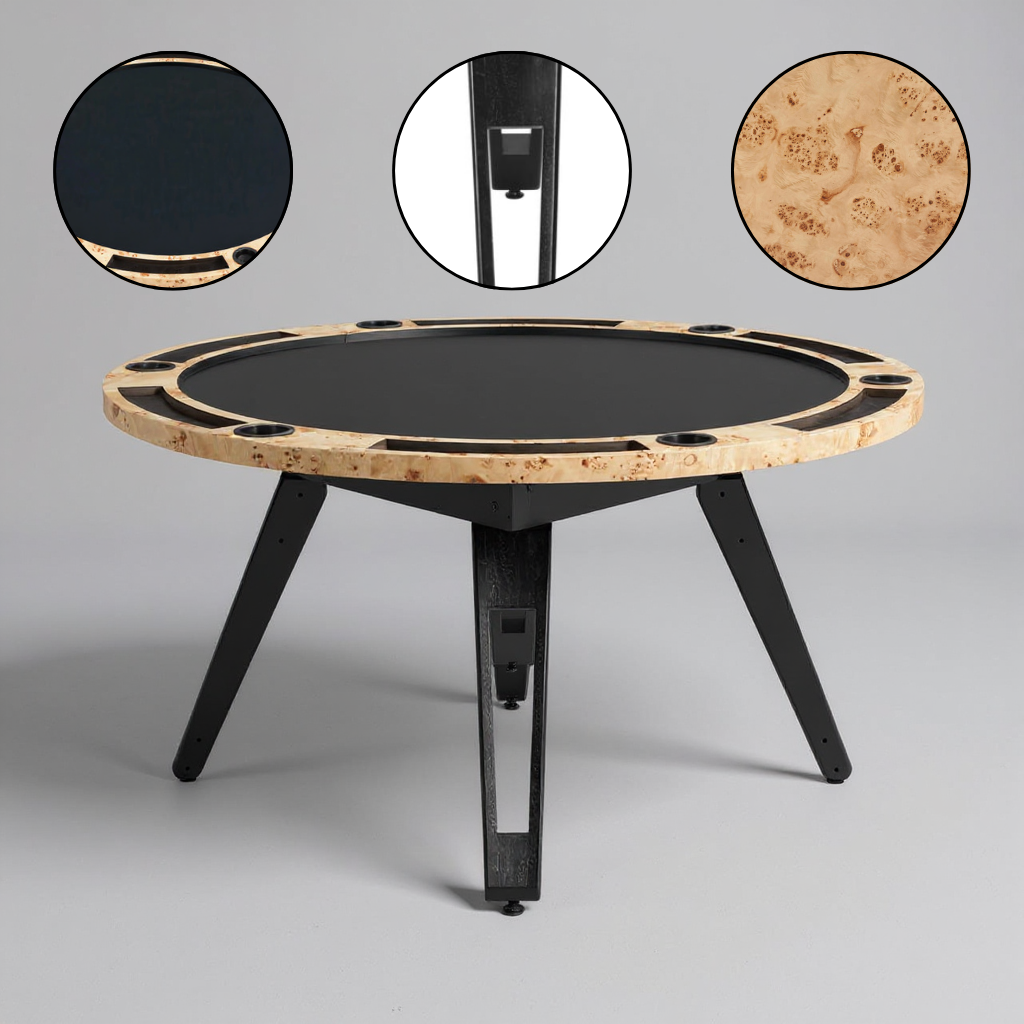 Burl 2-in-1 Table Natural – Convertible Round Burl Veneer & Felt | Dining & Game Table | Trufairs