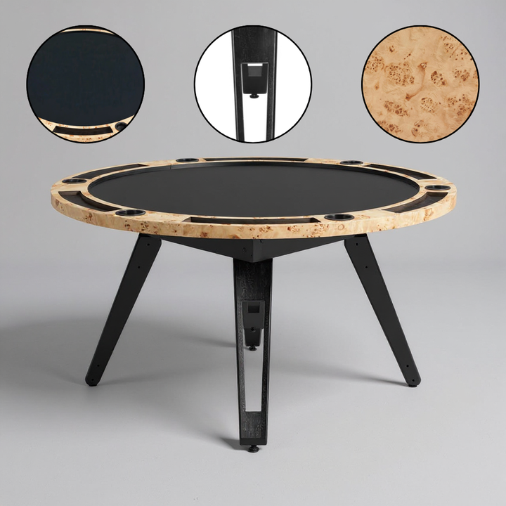 Burl 2-in-1 Table Natural – Convertible Round Burl Veneer & Felt | Dining & Game Table | Trufairs