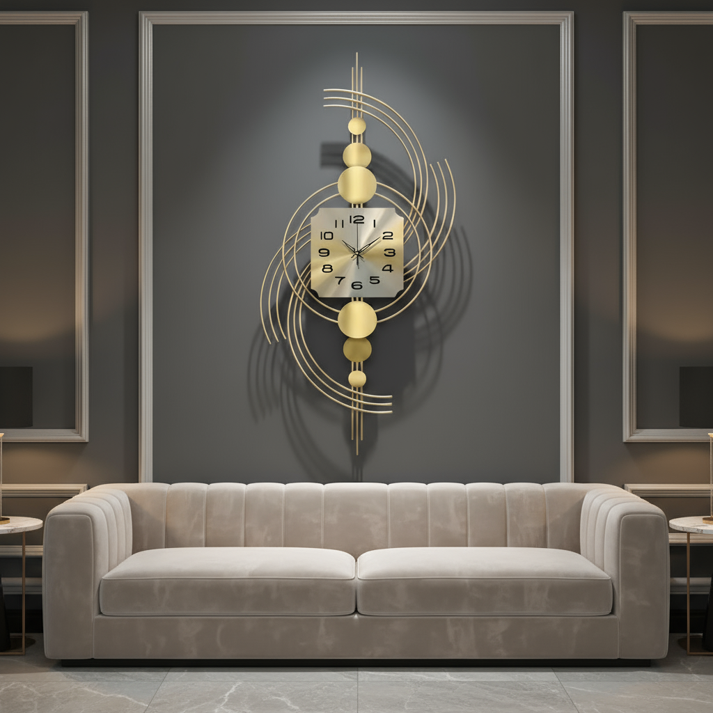 39.4" 3D Modern Metal Oversized Wall Clock with Golden Geometric Frame for Living Room