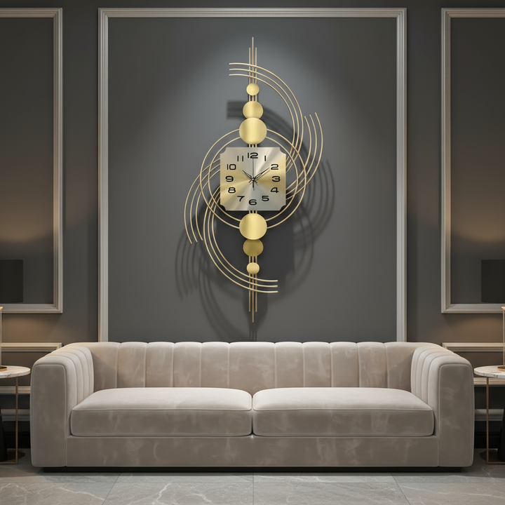 39.4" 3D Modern Metal Oversized Wall Clock with Golden Geometric Frame for Living Room