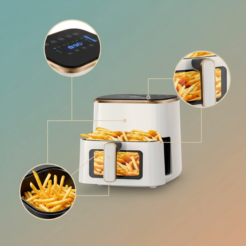 VEWIOR Air Fryer, 5.3Qt Airfryer with Viewing Window, 7 Custom Presets Large Air Fryer Oven with Smart Digital Touchscreen,Non-stick and Dishwasher-Safe Basket(banned by Amazon)