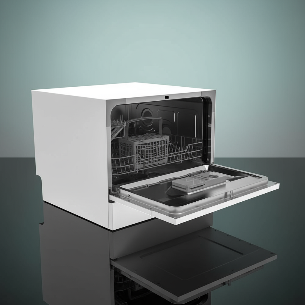 Compact Countertop Dishwasher with Electronic Controls 2 Programs Stainless Steel Tub Anti-Flood Sensor Efficient Cleaning Small