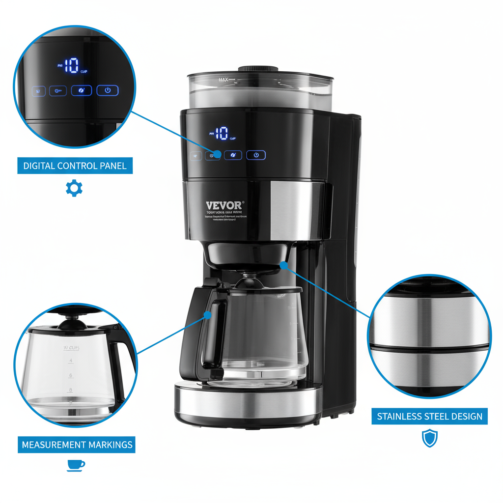 VEVOR 10-Cup Coffee Maker Drip Coffee Machine with 3 Brew Strength Control