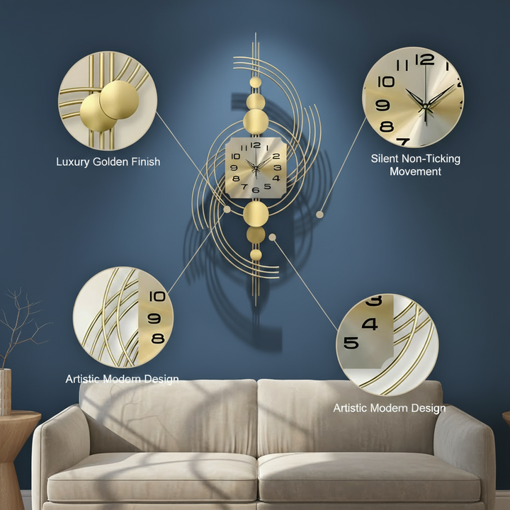 39.4" 3D Modern Metal Oversized Wall Clock with Golden Geometric Frame for Living Room