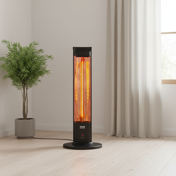 VEVOR Infrared Heater, 1500W Remote Control Electric Space Heater, Patio Heater w/ 3 Speeds & Timer & Tip-Over Protection, Outdoor/Outdoor for Bedroom,Studio,Porch,Dining Room,Studio, Stand,40in L