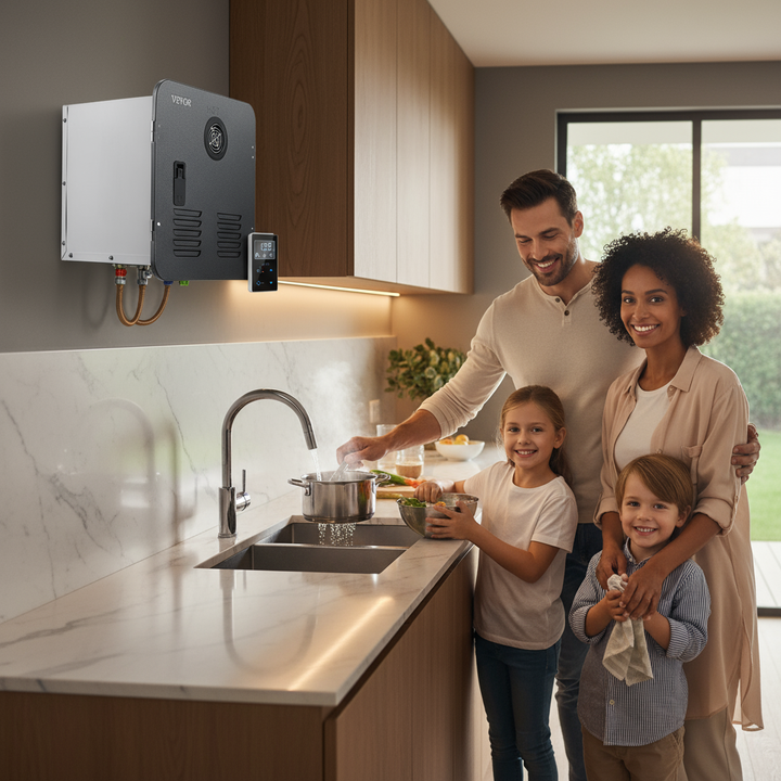 VEVOR RV Tankless Water Heater, Instant Shower with 15 x 15 inches Black Door and Remote Controller, 55000BTU Optimized Comfort Performance Hot Water, Ideal for RVers' Family Everyday Use