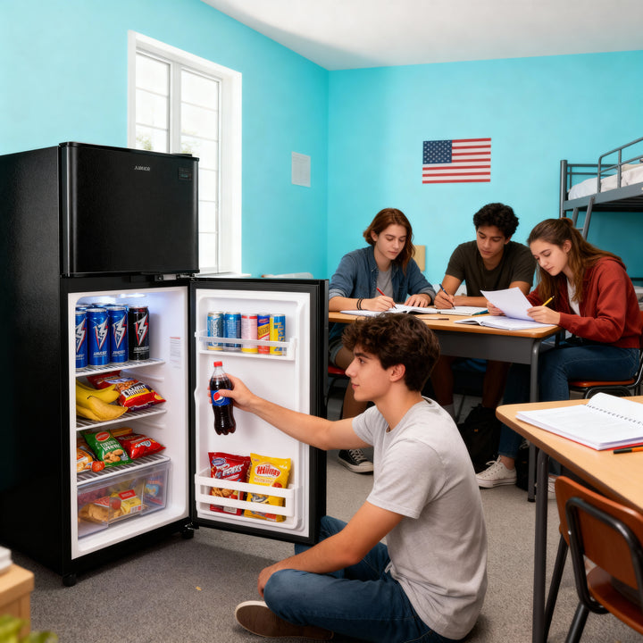 KRIB BLING 3.5Cu.Ft Compact Refrigerator Mini Fridge with Freezer, Small Refrigerator with 2 Door, 7 Level Thermostat Removable Shelves for Kitchen, Dorm, Apartment, Bar, Office, Silver/Black/Blue