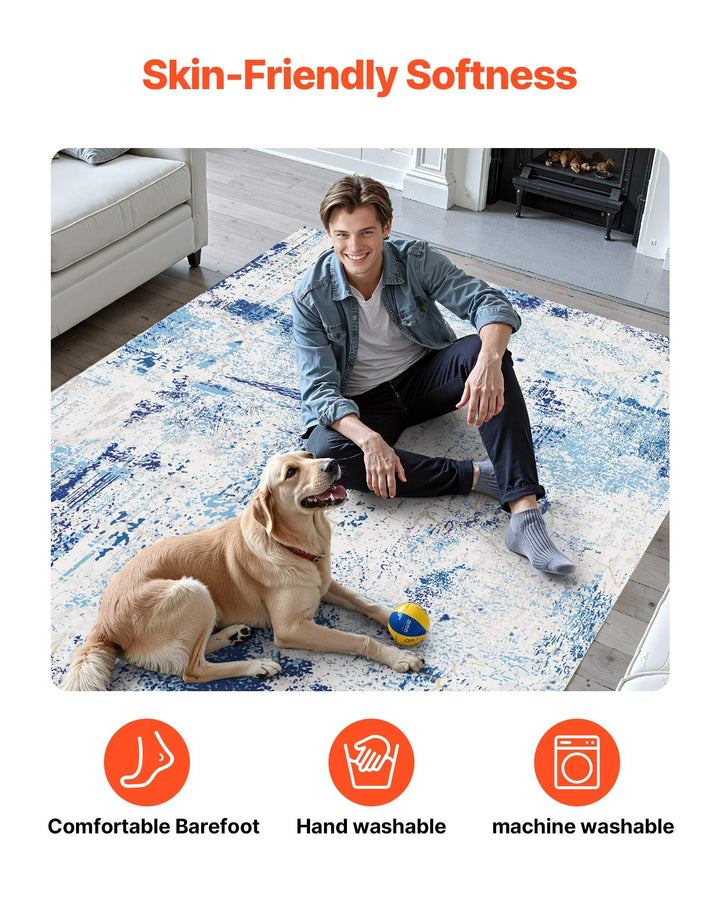 VEVOR Area Rug, 5 x 7 ft Large Washable Rug, Non-Slip and Tear-Resistant Soft Carpet, Pet & Child Friendly Modern Area Rugs, Indoor Mat for Bedroom, Office, Living Room, Kids Room, Entryway, Blue