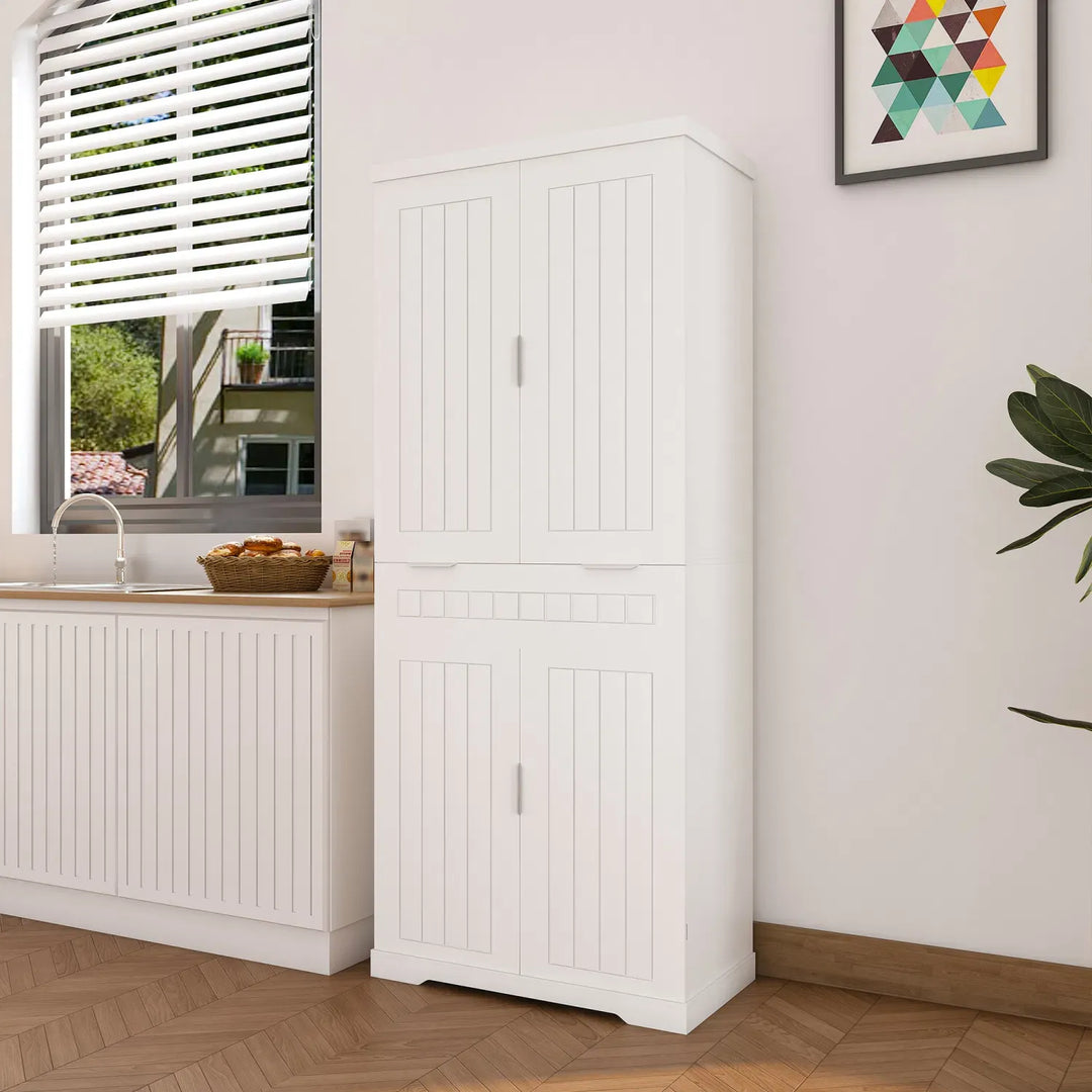 Pantry Cabinet, 71.65" Tall Storage Cabinet with Drawer, 2 Cabinets & 6 Door Shelves, Adjustable Shelves, Freestanding Cupboard for Kitchen, Living Room, Bathroom, Farmhouse Style, White