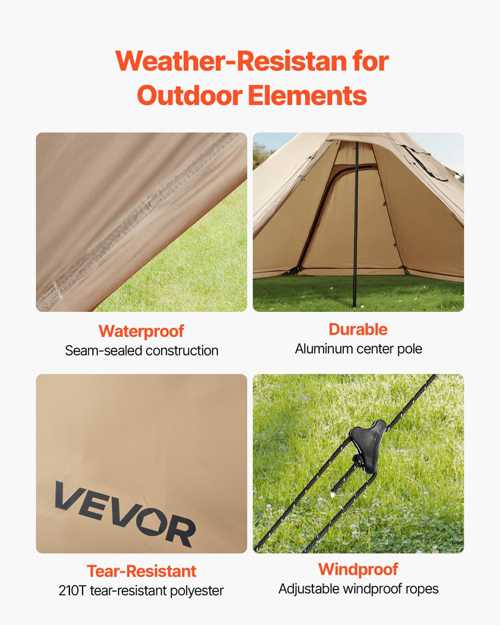VEVOR Camping Hot Tent, 2 Persons Cabin Tent with Stove Jack & Poles, Waterproof Winter Tents Shelters with Fireproof Ground Mat, Portable 4 Season Tents for Hiking Fishing Hunting Backpacking