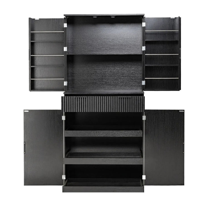 72" Fluted Kitchen Pantry Cabinet with 3 Keyboard Drawers & 6 Door Shelves Adjustable, Freestanding Cupboard Storage Cabinet for for Bathroom Diningroom, Office, Entryway, Black