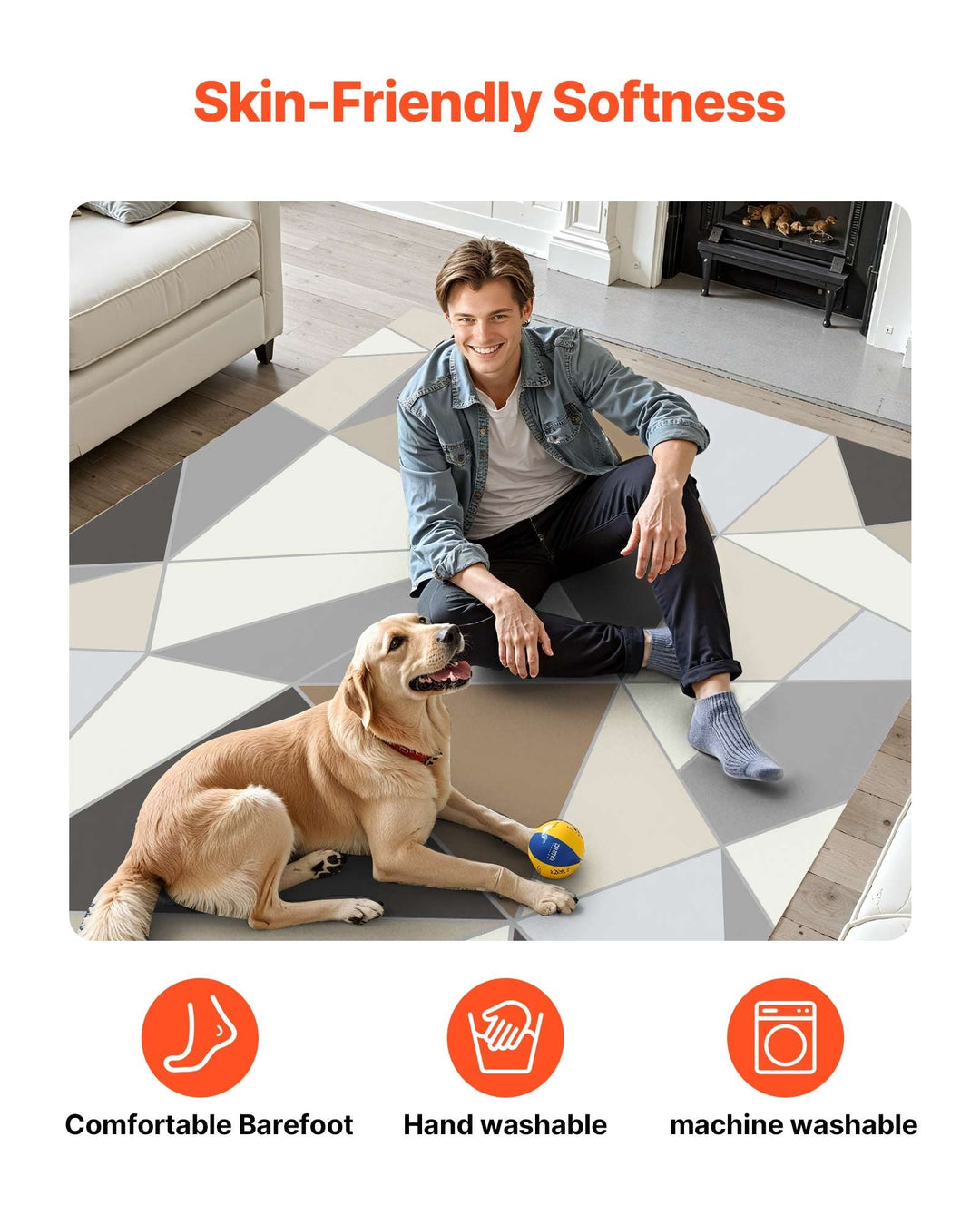 VEVOR Area Rug, 5 x 7 ft Large Washable Rug, Non-Slip and Tear-Resistant Soft Carpet, Pet & Child Friendly Modern Area Rugs, Indoor Mat for Bedroom, Office, Living Room, Kids Room, Entryway, Blue