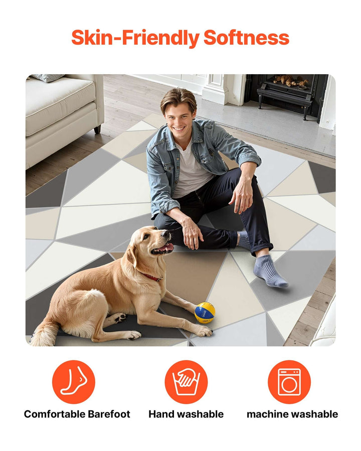 VEVOR Area Rug, 5 x 7 ft Large Washable Rug, Non-Slip and Tear-Resistant Soft Carpet, Pet & Child Friendly Modern Area Rugs, Indoor Mat for Bedroom, Office, Living Room, Kids Room, Entryway, Blue