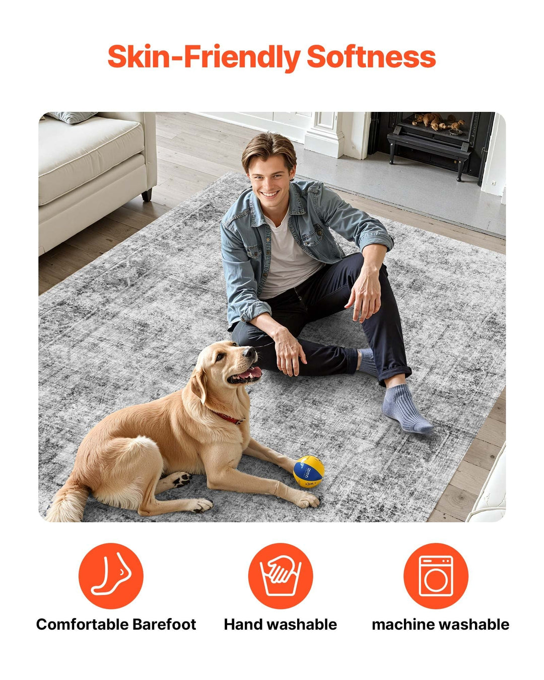 VEVOR Area Rug, 5 x 7 ft Large Washable Rug, Non-Slip and Tear-Resistant Soft Carpet, Pet & Child Friendly Modern Area Rugs, Indoor Mat for Bedroom, Office, Living Room, Kids Room, Entryway, Blue