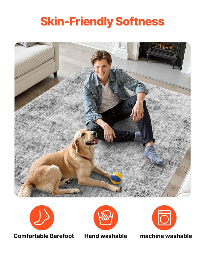 VEVOR Area Rug, 5 x 7 ft Large Washable Rug, Non-Slip and Tear-Resistant Soft Carpet, Pet & Child Friendly Modern Area Rugs, Indoor Mat for Bedroom, Office, Living Room, Kids Room, Entryway, Blue