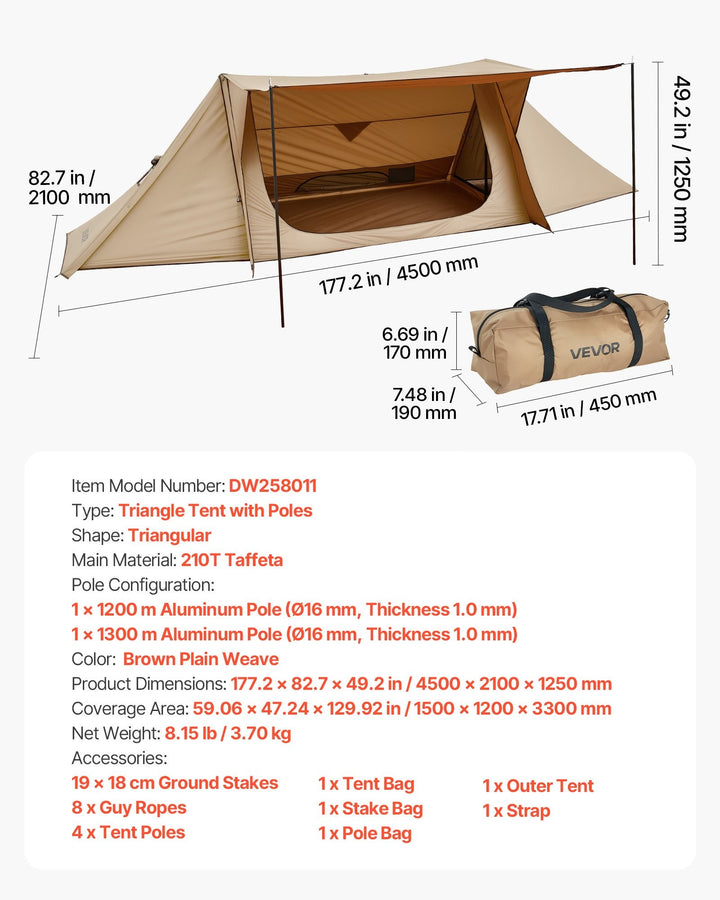 VEVOR Camping Hot Tent, 2 Persons Cabin Tent with Stove Jack & Poles, Waterproof Winter Tents Shelters with Fireproof Ground Mat, Portable 4 Season Tents for Hiking Fishing Hunting Backpacking