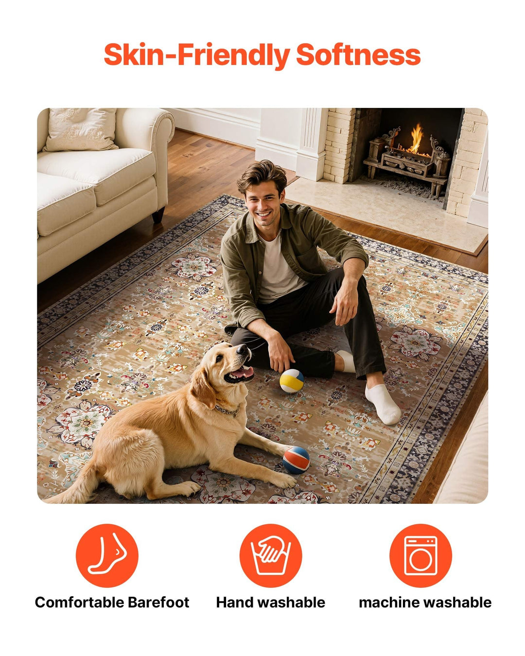 VEVOR Area Rug, 5 x 7 ft Large Washable Rug, Non-Slip and Tear-Resistant Soft Carpet, Pet & Child Friendly Modern Area Rugs, Indoor Mat for Bedroom, Office, Living Room, Kids Room, Entryway, Blue